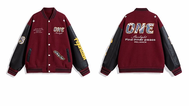 画像3: One-letter logo embroidered leather sleeve stadium jacket baseball jackets baseball uniform jacket blouson ユニセックス男女兼用 ONN刺繍 スタジアムジャンパー スタジャン ジャケットブルゾン (3)