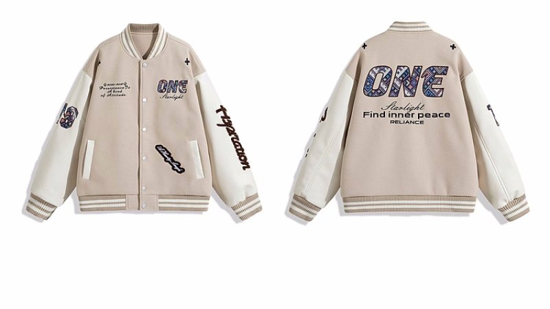 画像1: One-letter logo embroidered leather sleeve stadium jacket baseball jackets baseball uniform jacket blouson ユニセックス男女兼用 ONN刺繍 スタジアムジャンパー スタジャン ジャケットブルゾン (1)