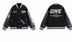 画像2: One-letter logo embroidered leather sleeve stadium jacket baseball jackets baseball uniform jacket blouson ユニセックス男女兼用 ONN刺繍 スタジアムジャンパー スタジャン ジャケットブルゾン (2)