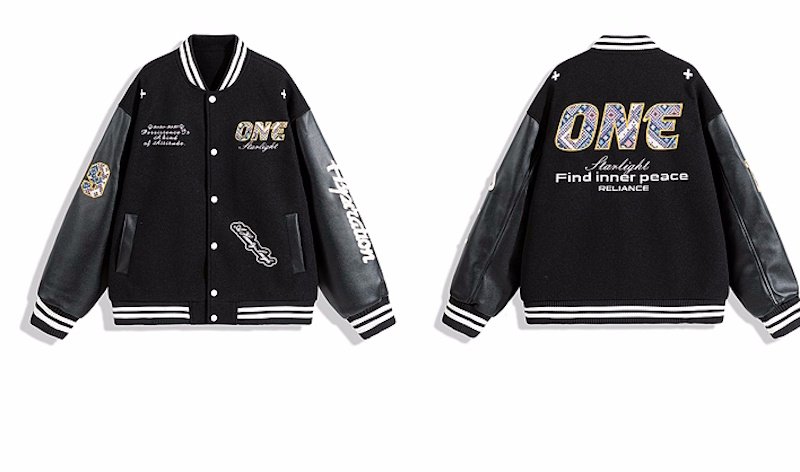 画像2: One-letter logo embroidered leather sleeve stadium jacket baseball jackets baseball uniform jacket blouson ユニセックス男女兼用 ONN刺繍 スタジアムジャンパー スタジャン ジャケットブルゾン (2)