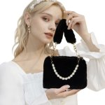 画像8: Woman’s pearl  Faux Fur Tote Bag handbag フェイク ファー パールハンドル トートバッグ　 (8)