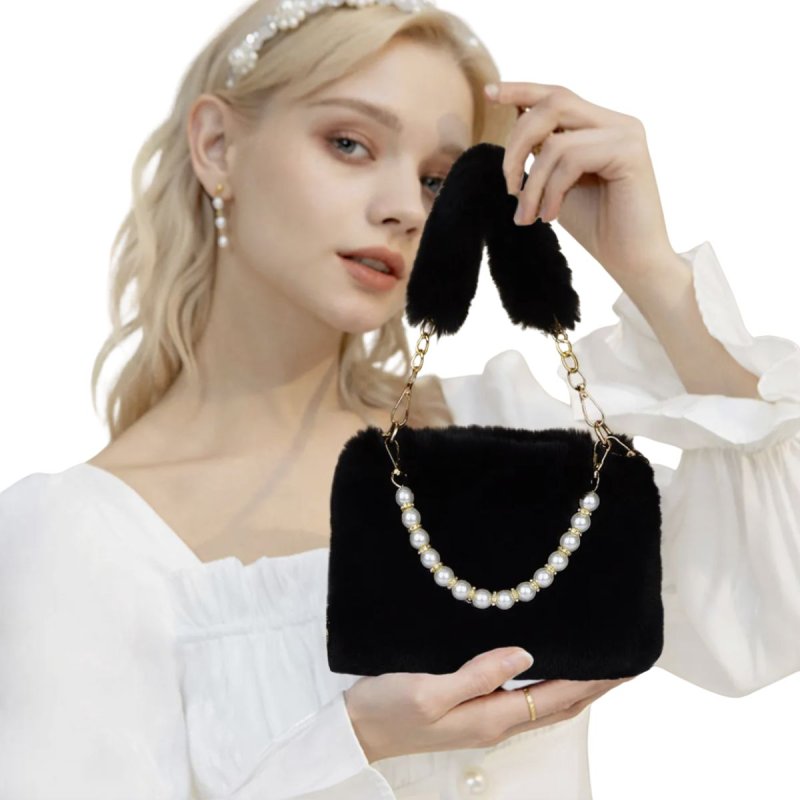 画像8: Woman’s pearl  Faux Fur Tote Bag handbag フェイク ファー パールハンドル トートバッグ　 (8)