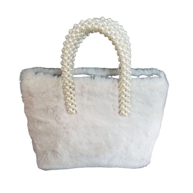 画像2: Woman’s Pearl Handle Faux Fur Tote Bag handbag フェイク ファー パール 真珠 ハンドル トートバッグ　 (2)
