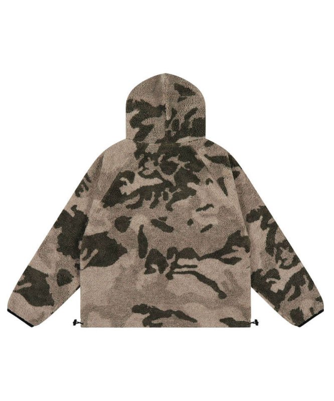 画像4: Camouflage lamb wool fleece half zip jacket blouson ユニセックス 男女兼用 迷彩 フリース ハーフジップジャケット ボンバー ブルゾン (4)