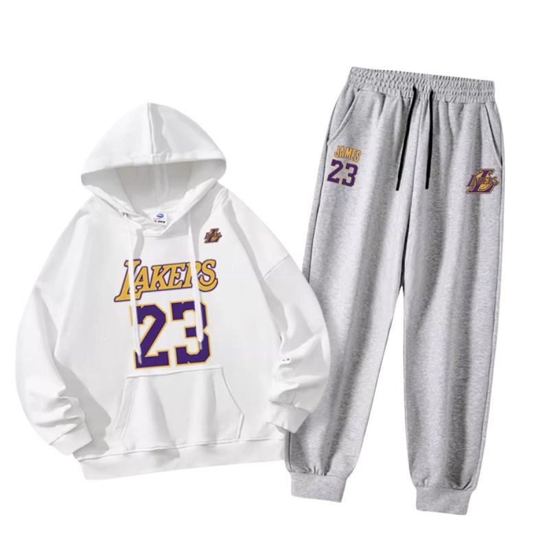 画像4: Men& Women basketball team Lakers setup Hoodie and Pants Set  バスケットボールチームプリント セットアップユニセックス男女兼用スウェットフーディ＆パンツセット レイカース　 (4)