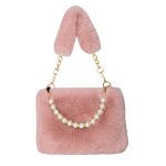 画像1: Woman’s pearl  Faux Fur Tote Bag handbag フェイク ファー パールハンドル トートバッグ　 (1)