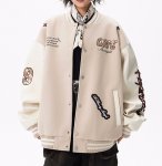 画像6: One-letter logo embroidered leather sleeve stadium jacket baseball jackets baseball uniform jacket blouson ユニセックス男女兼用 ONN刺繍 スタジアムジャンパー スタジャン ジャケットブルゾン (6)