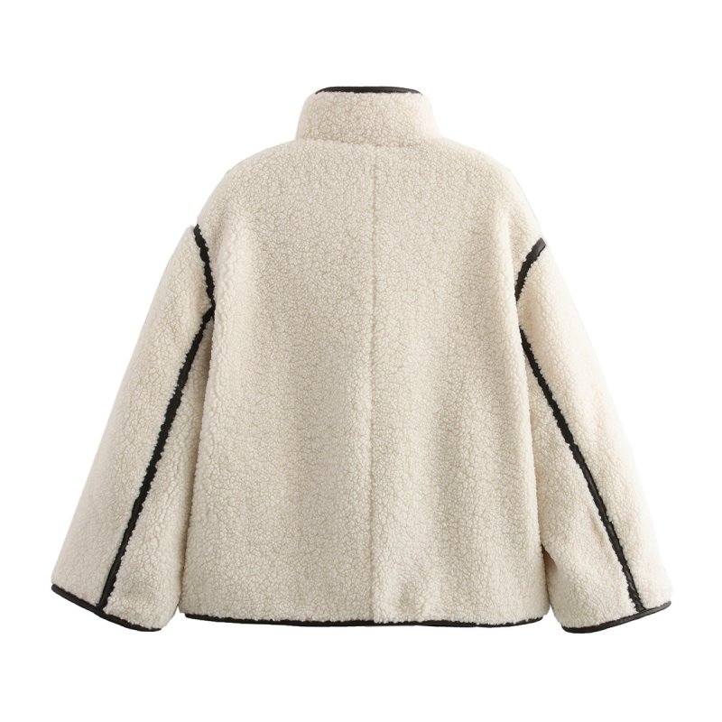 画像3: Women's Stand-up collar teddy half coat jacket スタンドカラーモコモコ テディーベアハーフコート ジャケット (3)