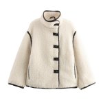 画像1: Women's Stand-up collar teddy half coat jacket スタンドカラーモコモコ テディーベアハーフコート ジャケット (1)