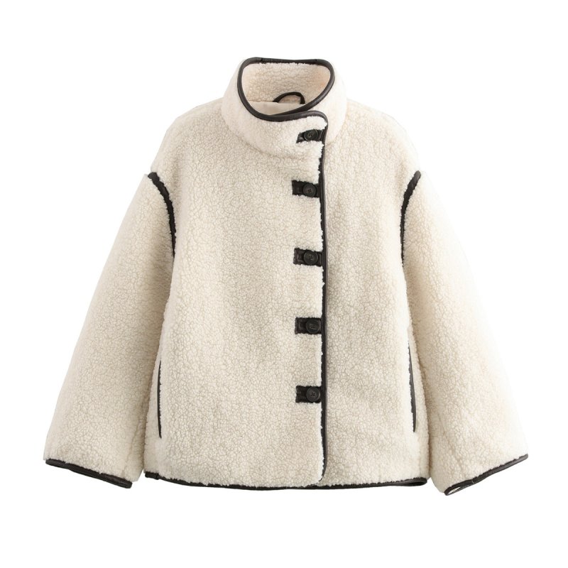 画像1: Women's Stand-up collar teddy half coat jacket スタンドカラーモコモコ テディーベアハーフコート ジャケット (1)