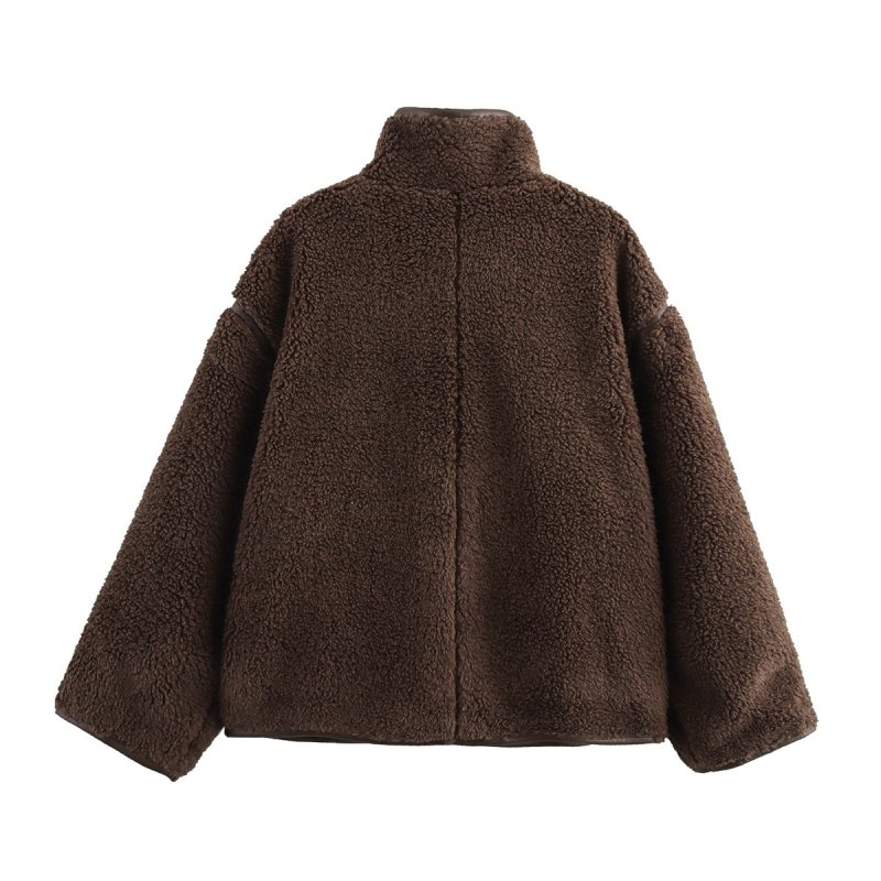 画像4: Women's Stand-up collar teddy half coat jacket スタンドカラーモコモコ テディーベアハーフコート ジャケット (4)