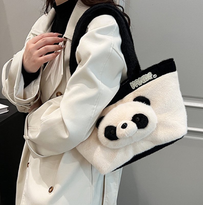 画像4: Woman’s Fluffy fur panda tote shoulder bag handbag  モコモコファーパンダトートショルダーバック (4)
