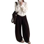 画像4:  Loose Fit Curved Wide Leg Pants　 ユニセックス ルーズフィットカーブドワイド レッグ パンツワイド スウェットパンツ (4)