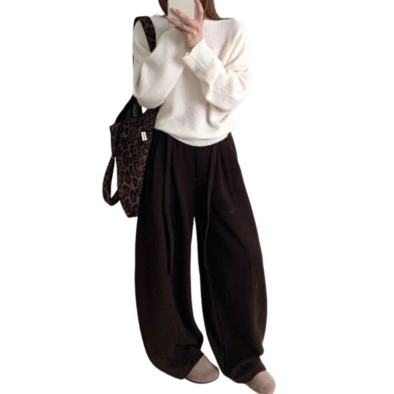 画像4:  Loose Fit Curved Wide Leg Pants　 ユニセックス ルーズフィットカーブドワイド レッグ パンツワイド スウェットパンツ (4)