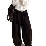 画像3:  Loose Fit Curved Wide Leg Pants　 ユニセックス ルーズフィットカーブドワイド レッグ パンツワイド スウェットパンツ (3)