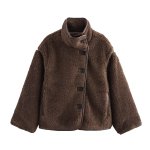 画像2: Women's Stand-up collar teddy half coat jacket スタンドカラーモコモコ テディーベアハーフコート ジャケット (2)