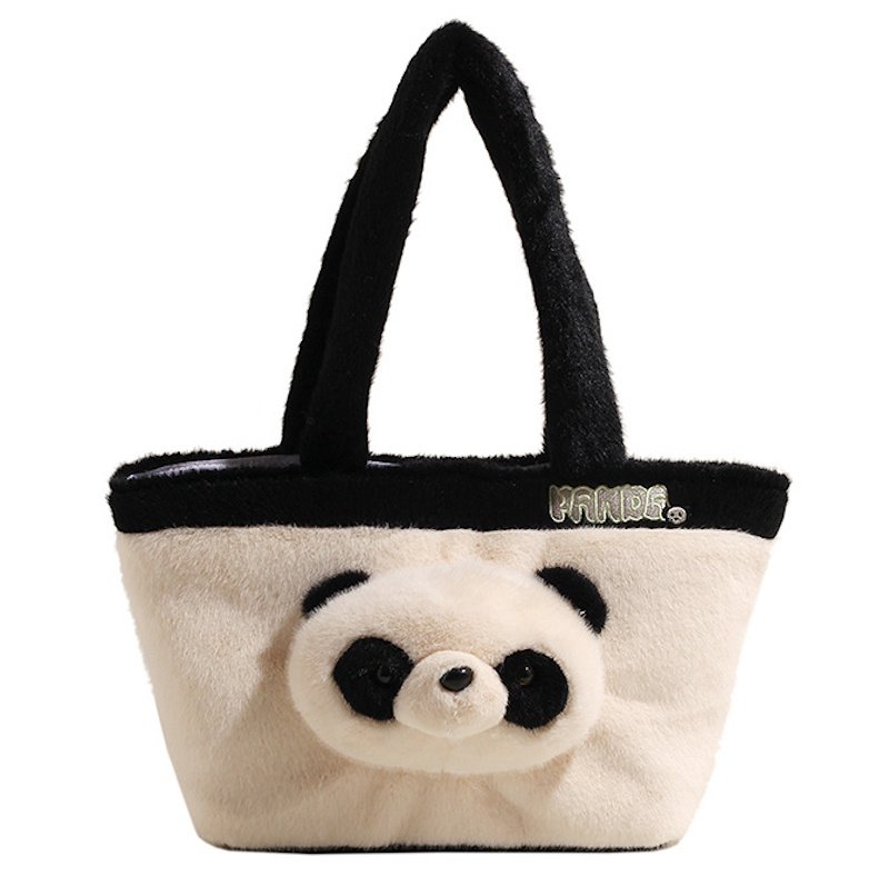 画像1: Woman’s Fluffy fur panda tote shoulder bag handbag  モコモコファーパンダトートショルダーバック (1)