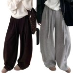 画像1:  Loose Fit Curved Wide Leg Pants　 ユニセックス ルーズフィットカーブドワイド レッグ パンツワイド スウェットパンツ (1)