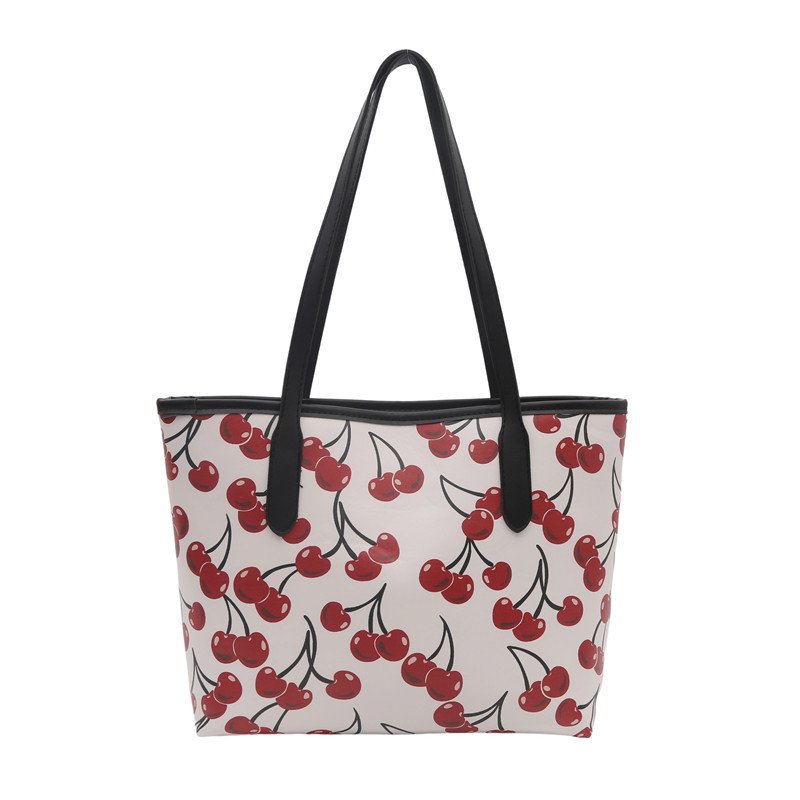 画像1: Cherry print leather tote shoulder bag チェリープリントレザートートショルダーバック (1)