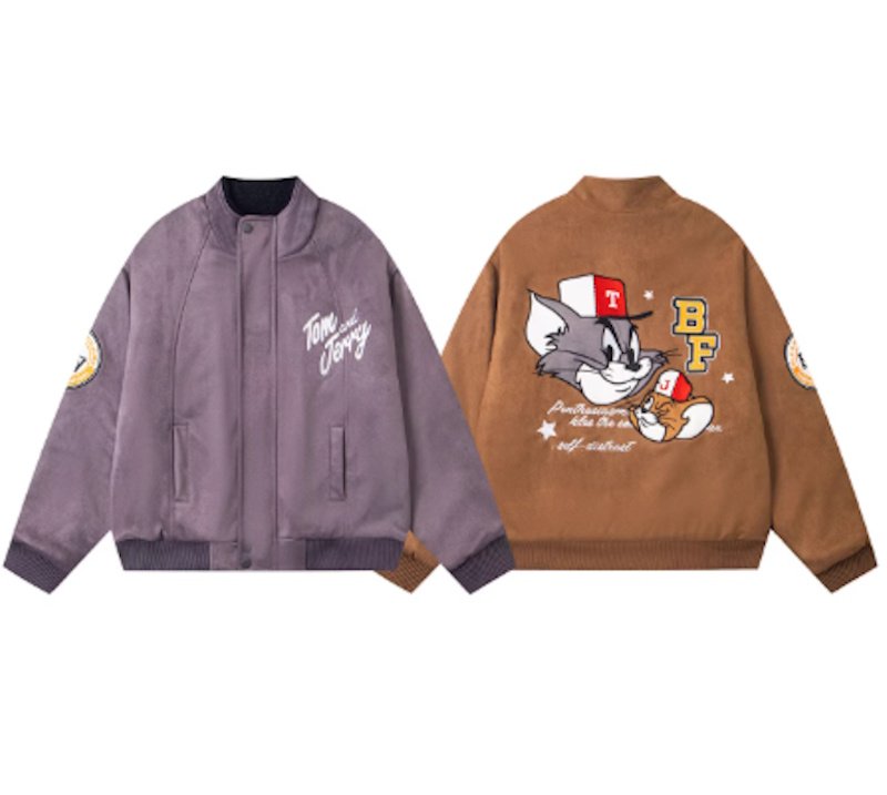 画像1:  Tom & Jerry Embroidered Quilted Stand Collar Stadium Jacketblouson トム&ジェリー刺繍内側キルティングスタンドカラージャケットスタジャンブルゾン (1)