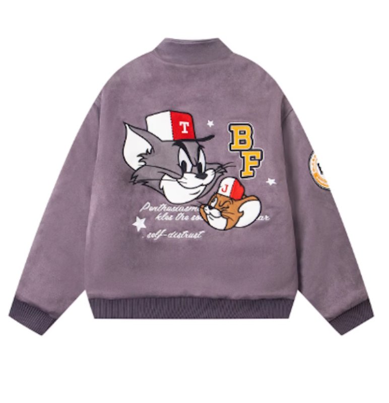 画像4:  Tom & Jerry Embroidered Quilted Stand Collar Stadium Jacketblouson トム&ジェリー刺繍内側キルティングスタンドカラージャケットスタジャンブルゾン (4)