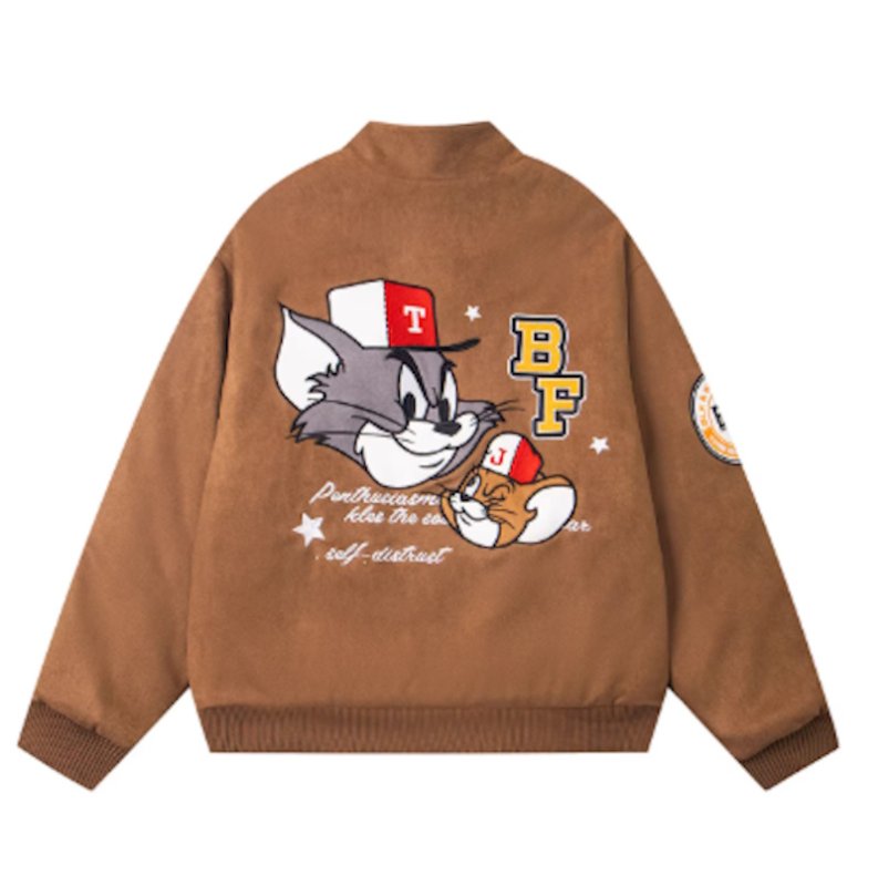 画像5:  Tom & Jerry Embroidered Quilted Stand Collar Stadium Jacketblouson トム&ジェリー刺繍内側キルティングスタンドカラージャケットスタジャンブルゾン (5)