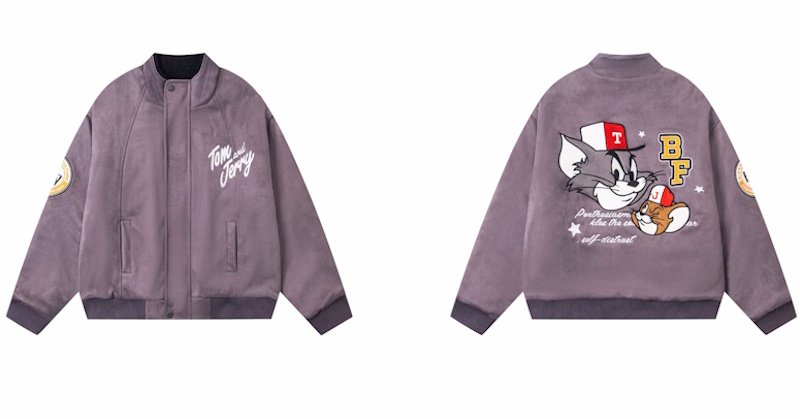 画像2:  Tom & Jerry Embroidered Quilted Stand Collar Stadium Jacketblouson トム&ジェリー刺繍内側キルティングスタンドカラージャケットスタジャンブルゾン (2)