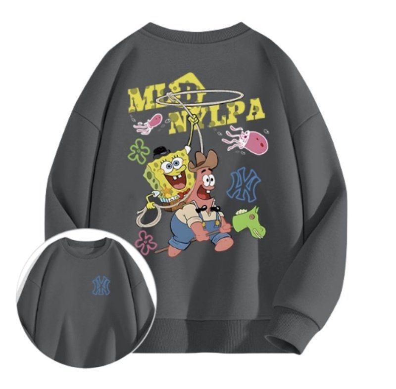 画像1: Unisex Spongebob x NY  Print Sweatshirt　 男女兼用スポンジボブ×NYプリントスウェット プルオーバー トレーナー (1)