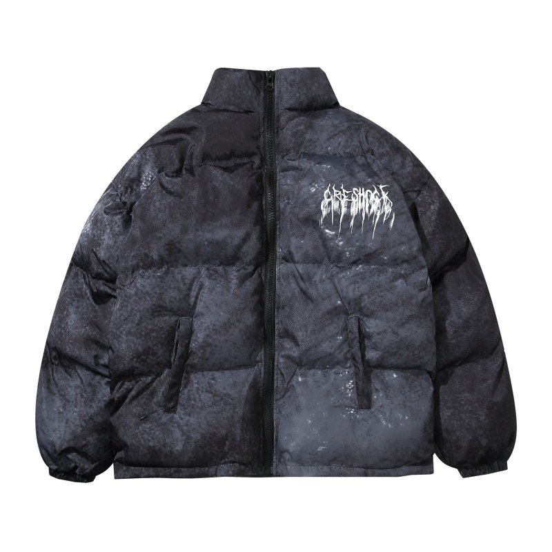 画像4: Spray paint Down jacket blouson coat ユニセックス 男女兼用スプレーペイント ロゴ スタンドカラー ダウンジャケット ブルゾン (4)
