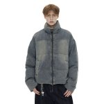 画像1: Denim Down jacket blouson coat ユニセックス 男女兼用 デニム スタンドカラー ダウンジャケット ブルゾン (1)
