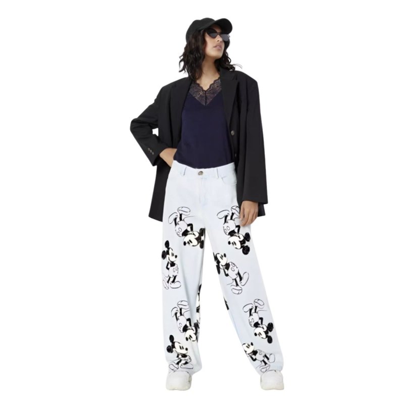 画像2: Unisex Vintage Design Mickey Mouse Denim Pants Jeans 男女兼用 ユニセックス ヴィンテージ デザイン ミッキーマウス デニムパンツ ジーンズ ワイド (2)