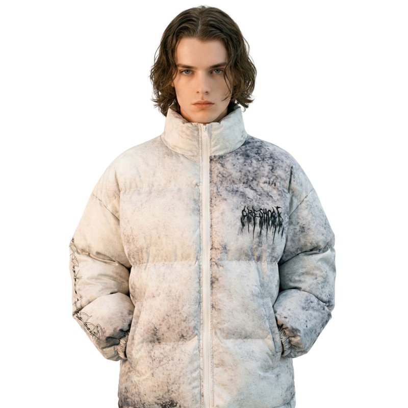 画像7: Spray paint Down jacket blouson coat ユニセックス 男女兼用スプレーペイント ロゴ スタンドカラー ダウンジャケット ブルゾン (7)