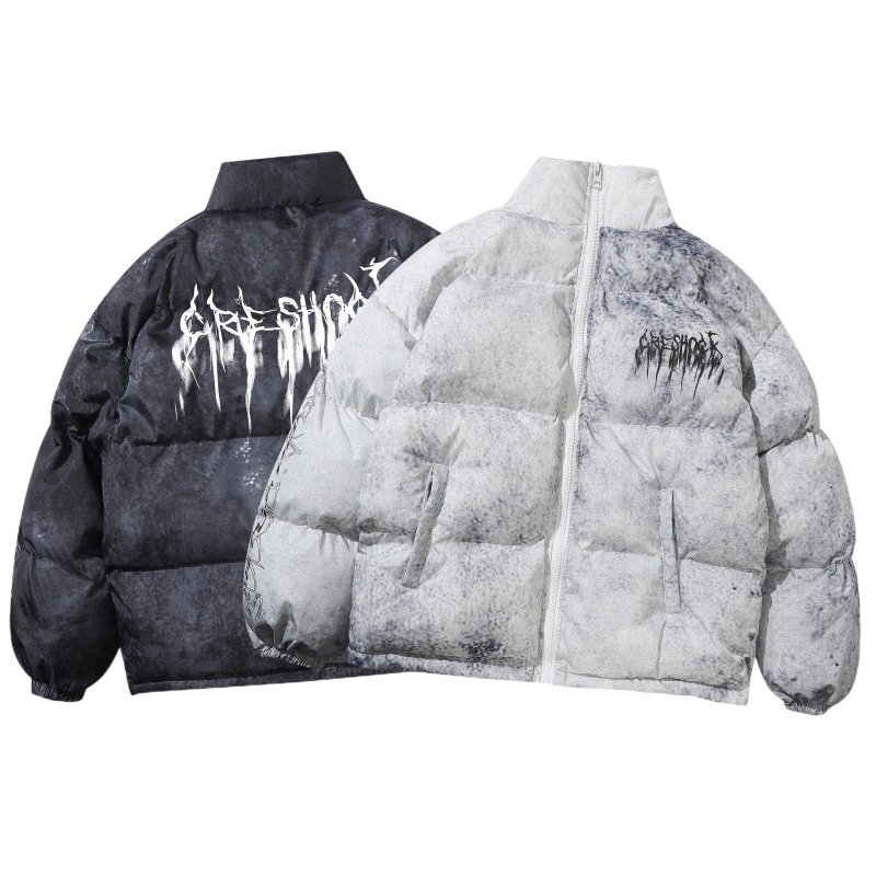 画像1: Spray paint Down jacket blouson coat ユニセックス 男女兼用スプレーペイント ロゴ スタンドカラー ダウンジャケット ブルゾン (1)