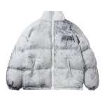 画像2: Spray paint Down jacket blouson coat ユニセックス 男女兼用スプレーペイント ロゴ スタンドカラー ダウンジャケット ブルゾン (2)