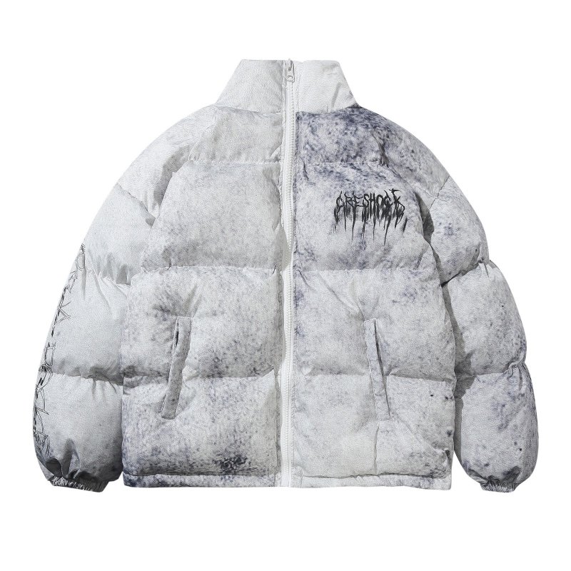 画像2: Spray paint Down jacket blouson coat ユニセックス 男女兼用スプレーペイント ロゴ スタンドカラー ダウンジャケット ブルゾン (2)