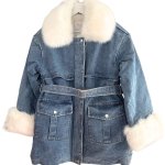 画像2: SALE Faux fur collar down jacket denim jacket coat ファーカラー & ライナー ダウン付 デニムコート (2)