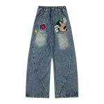 画像2: Unisex Vintage Design Mickey Mouse with Minnie mouse Embroidery Emblem Check Denim Pants 男女兼用 ユニセックス ヴィンテージ デザイン ミッキーマウス ミニーマウス スマイル 刺繡 エンブレム デニムパンツ ジーンズ (2)