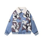 画像1: 25 Bugs Bunny & Looney Tunes baseball uniform blouson Jacket Coat ユニセックス男女兼用 バックスバニー ＆ ルーニーテューンズ ボア襟 スタジャン ジャケットブルゾン (1)