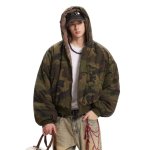 画像1: Camouflage zip up jacket hoodie blouson ユニセックス 男女兼用 迷彩 ジップアップ ボア付き パーカー ジャケット ボンバー ブルゾン コート Y2K (1)