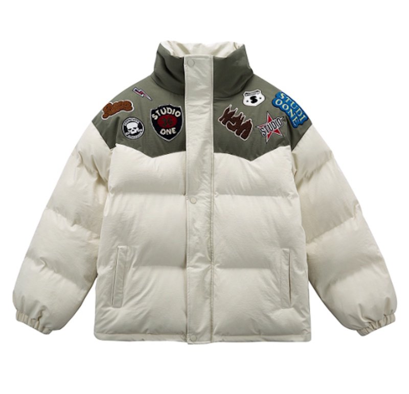 画像1: Pop Emblem Down Jacket Coat blouson  ユニセックス 男女兼用 スタンドカラーポップエンブレム ダウンジャケット ブルゾン (1)