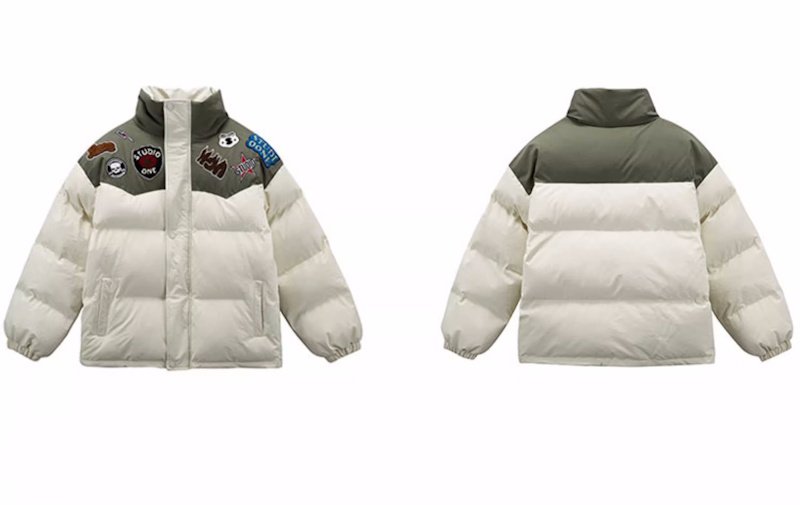 画像4: Pop Emblem Down Jacket Coat blouson  ユニセックス 男女兼用 スタンドカラーポップエンブレム ダウンジャケット ブルゾン (4)