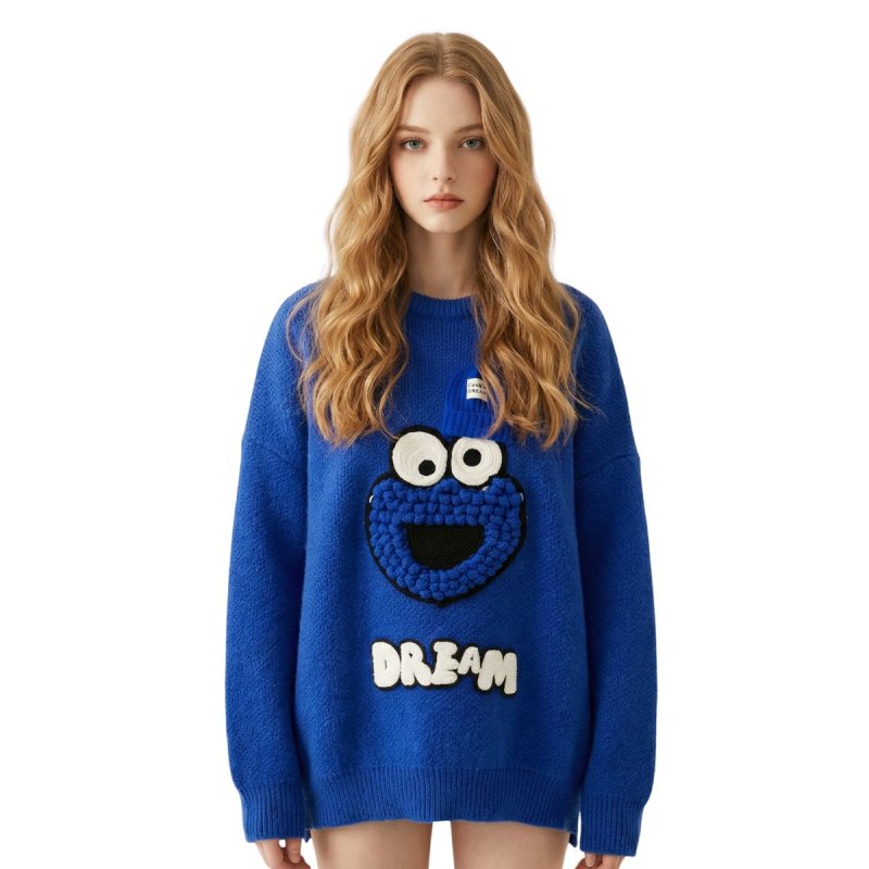 画像1: Women's Sesame street sweater Long Sleeve Sweater  Pullover　セサミストリートセーター プルオーバー  (1)