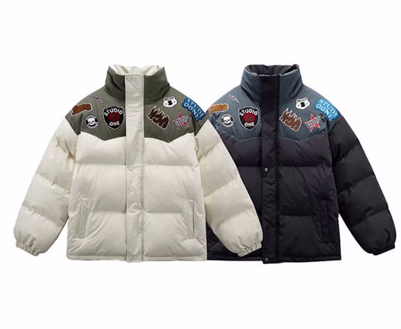 画像3: Pop Emblem Down Jacket Coat blouson  ユニセックス 男女兼用 スタンドカラーポップエンブレム ダウンジャケット ブルゾン (3)