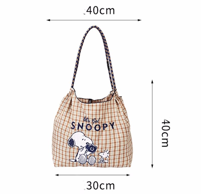 画像2: Checkered x Snoopy Eco Shopping Bag　チェック×スヌーピー刺繍トートショルダーエコショッピングバック (2)