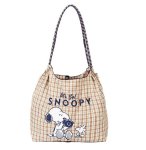 画像1: Checkered x Snoopy Eco Shopping Bag　チェック×スヌーピー刺繍トートショルダーエコショッピングバック (1)