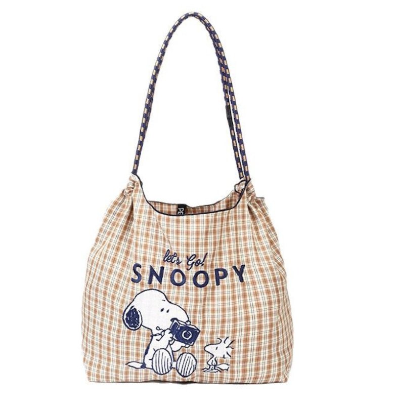 画像1: Checkered x Snoopy Eco Shopping Bag　チェック×スヌーピー刺繍トートショルダーエコショッピングバック (1)