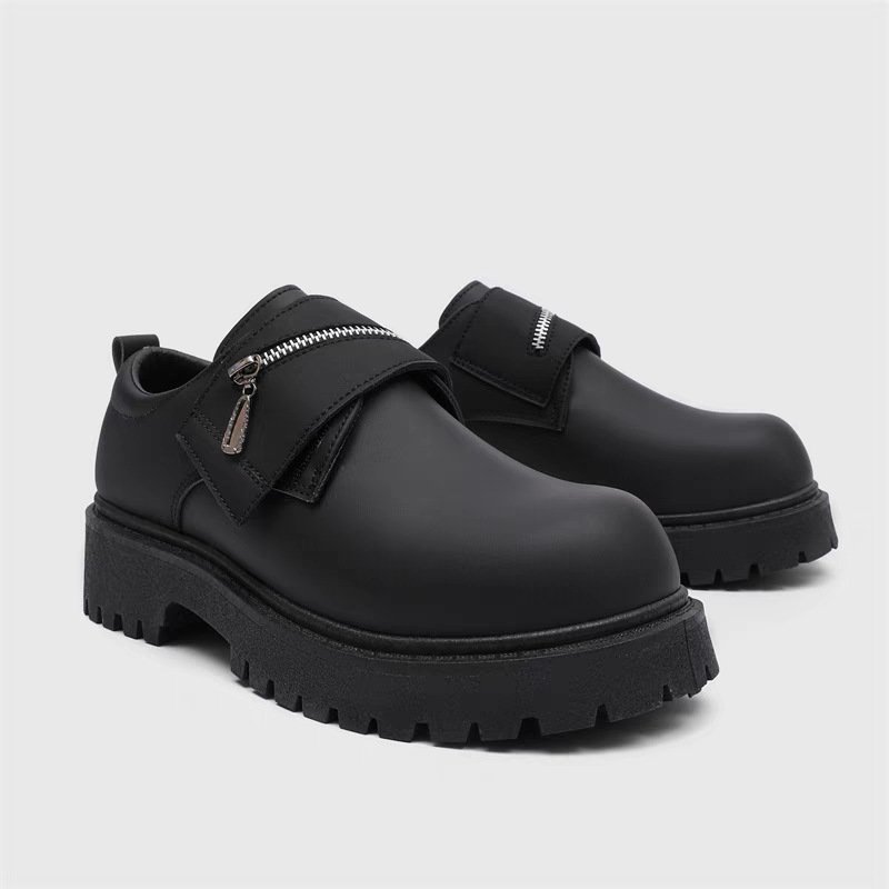 画像3: Men's British platform Thick-soled leather slip-on loafers with zipper  厚底レザージップ付きレザースリッポンローファーシューズ (3)