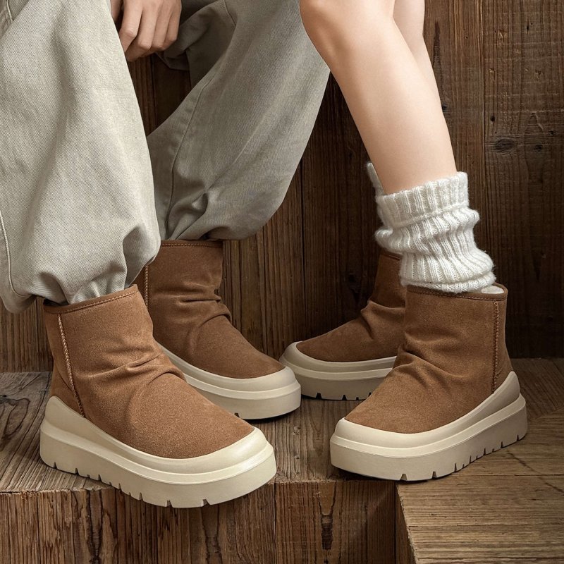 画像4: Unisex Unisex platform leather snow boots　男女兼用ユニセックスユニセックス厚底レザースノーブーツ (4)