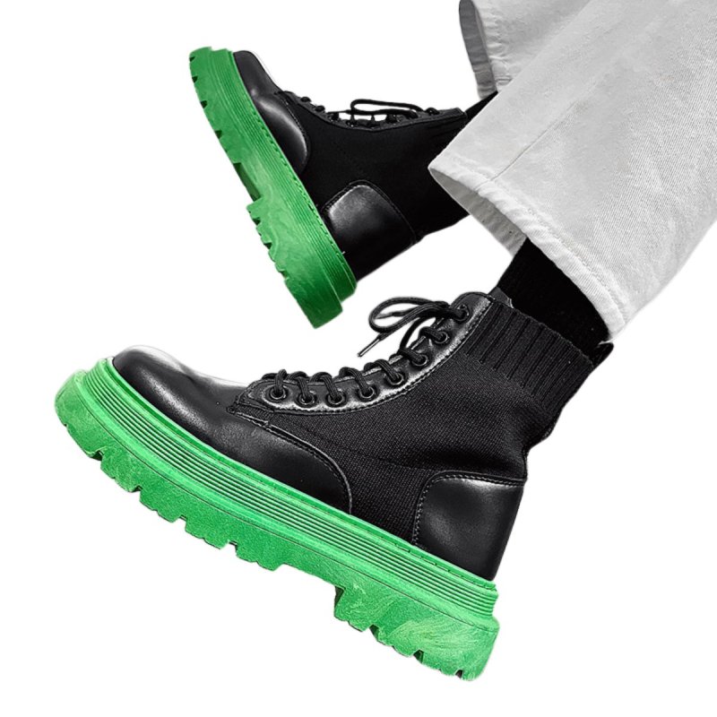 画像2: Men's Knit Green Bottom Lace-up Martin boots メンズ グリーンボトム レースアップ ニット 編み上げ マーティンブーツ (2)