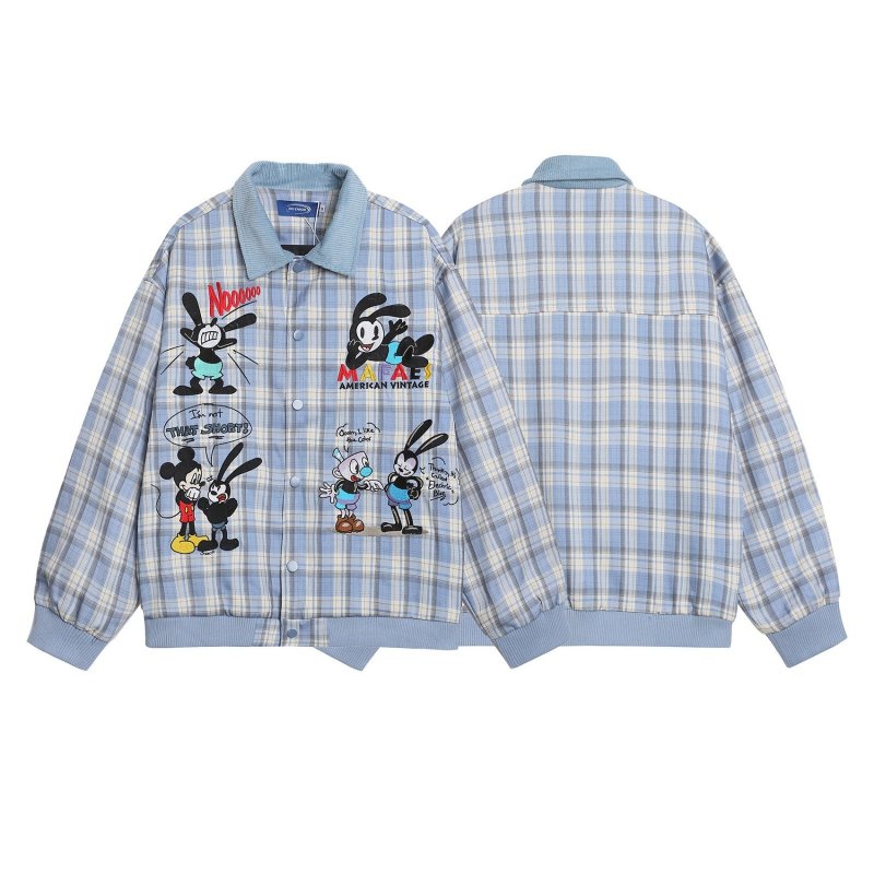 画像1: Oswald the Lucky Rabbit embroidered check jacket coat blouson ユニセックス 男女兼用 オズワルド・ザ・ラッキー・ラビット 刺繍 チェック ジャケット コートジャケット ボンバー ブルゾン (1)